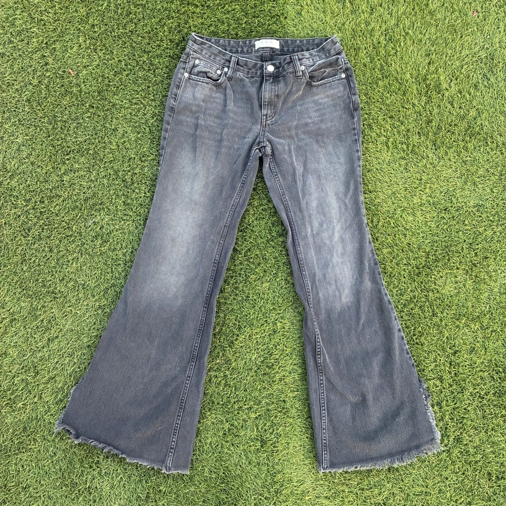 Free People We The Free 29x30 Black Flare Jeans Raw Hem Faded Denim Y2K Emo Goth